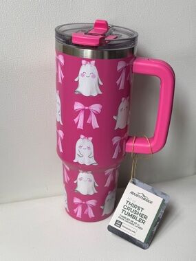 Pink Ghost & Bow Insulated Tumbler with Handle